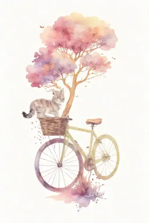 Bicycle With A Tree Intertwined Fantasy And A Lynx