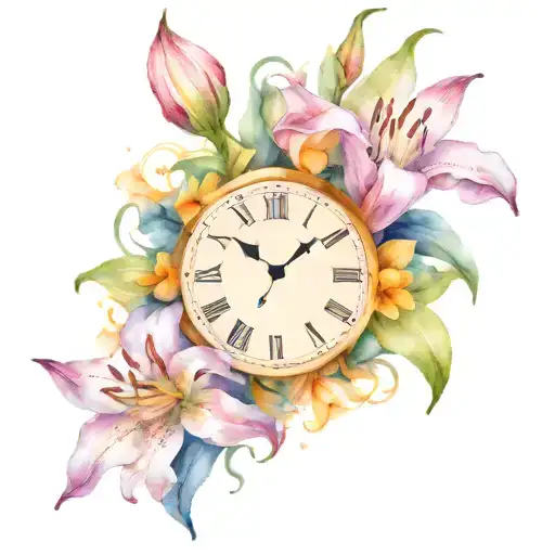 Clock With Lily Flowers