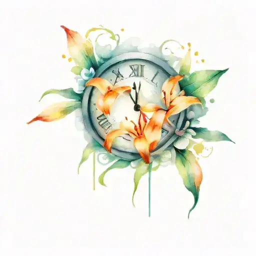 Clock With Lily Flowers Symbolizing
