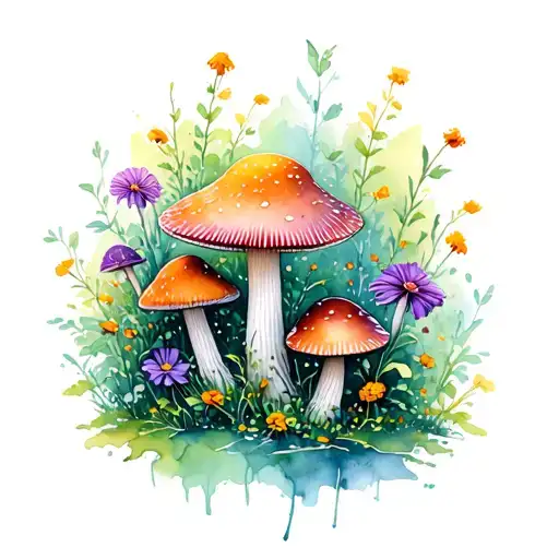 Mushroom Grove With Flowers
