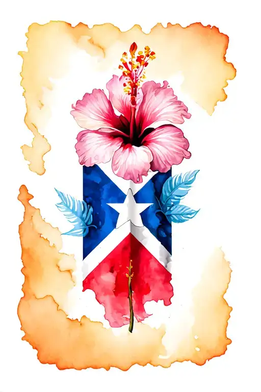 Puertorican Flag And Hibiscus Flower