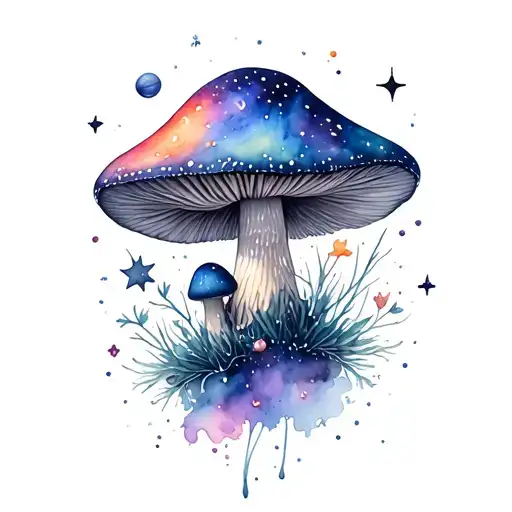 Mushroom And Planets Stars And Nebulas