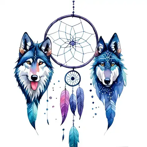 Dream Catcher And Wolf