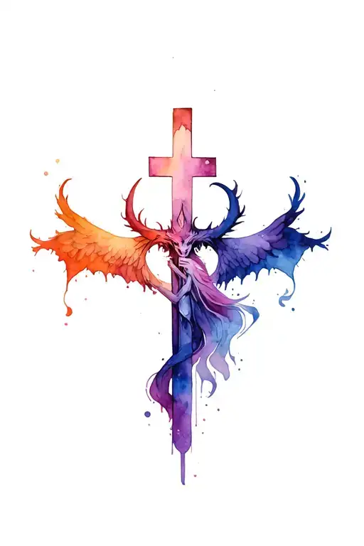 Cross Surrounded Angle And Demon Half Angel