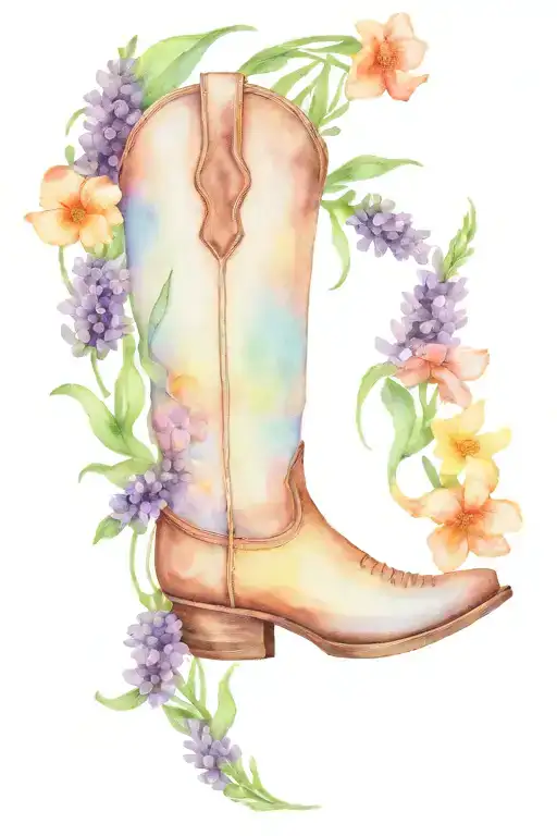Lavender Flowers Around A Cowboy Boot With Wild Flowers Coming Out Of The Boot