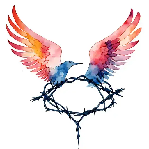 Wings Intertwined With Barbwire Forming A Unique Shape