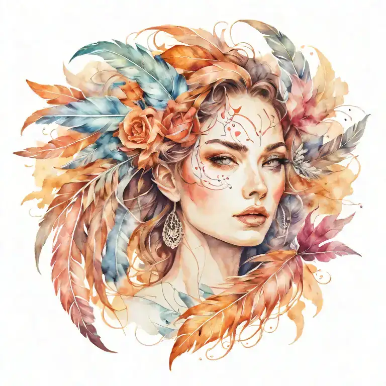 Woman Face And Feathers Transforming