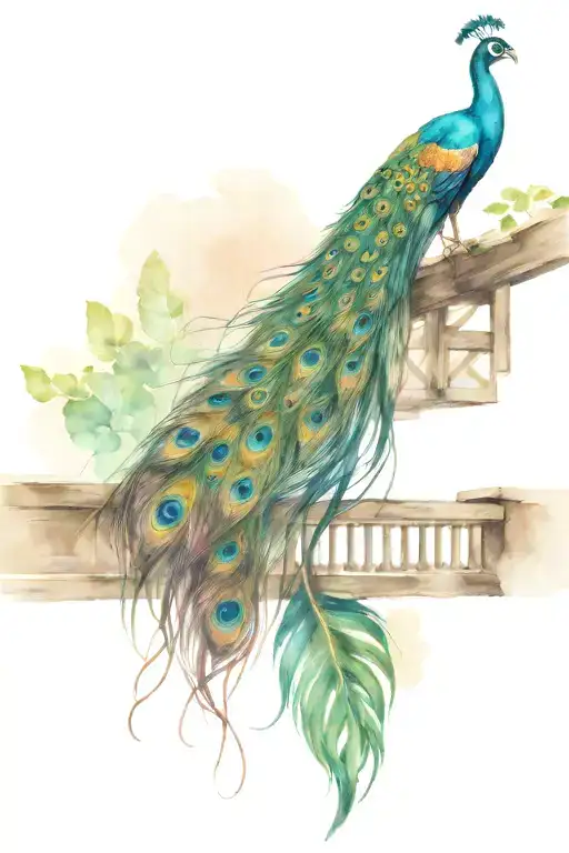 Wooden Bridge With Peacock Feather Intertwined