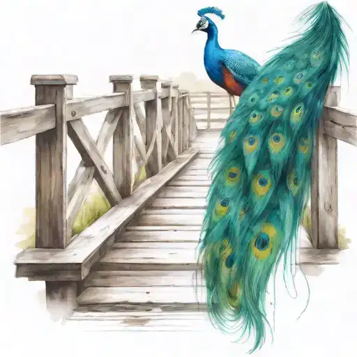 Wooden Bridge With Peacock Feather Intertwined