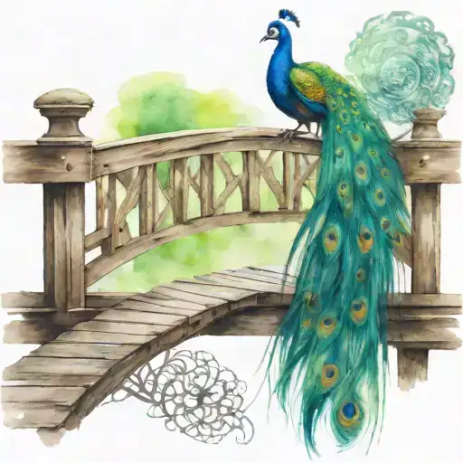 Wooden Bridge With Peacock Feather Intertwined