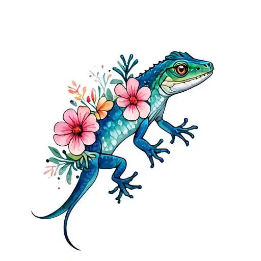 Lined Lizard Filled In With Flowers