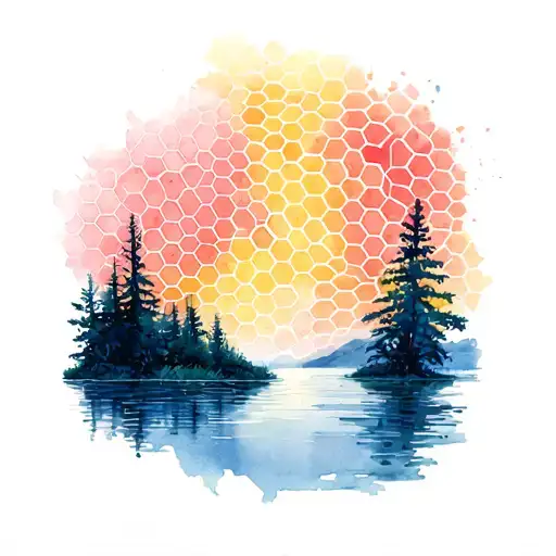 Forrest Into Lake Tattoo Honeycomb Idea