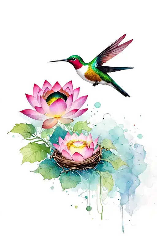 Lotus Wreath With Hummingbird Nest In The Middle