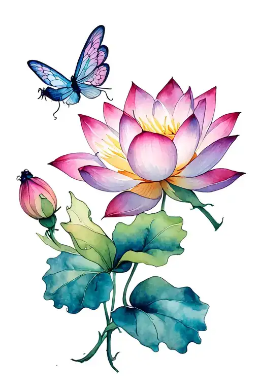 Butter Fly With Lotus Flower Blooming