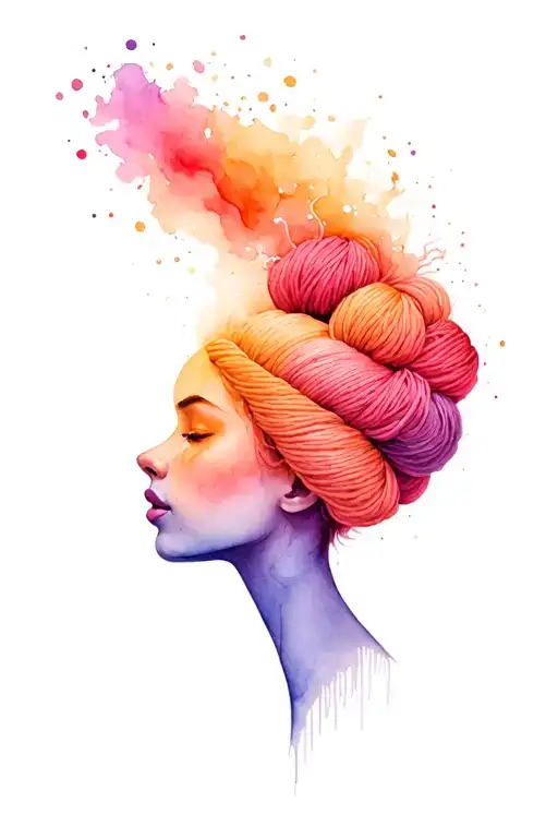 Side Profile Female Face With Yarn Exploding From Top It