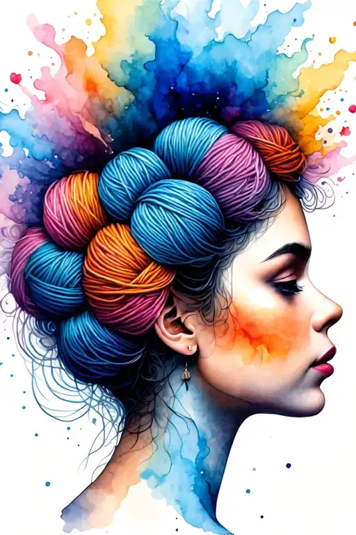 Side Profile Female Face With Yarn Exploding From Top It