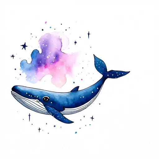 52 Whale Swinming In The Galaxy Filled With Stars
