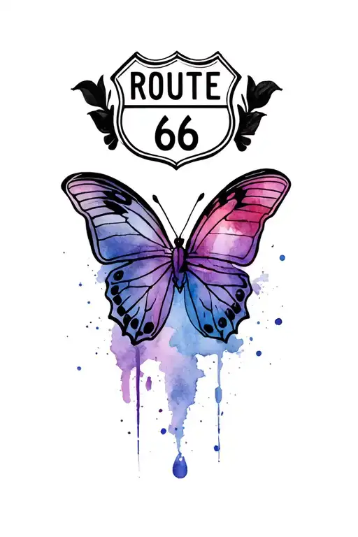 Route 66 Logo With Black Butterfly Wings