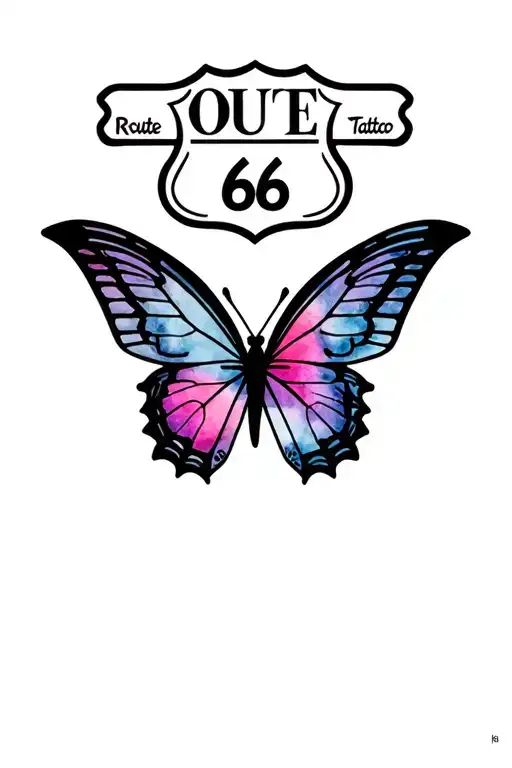 Route 66 Logo With Black Butterfly Wings Spread