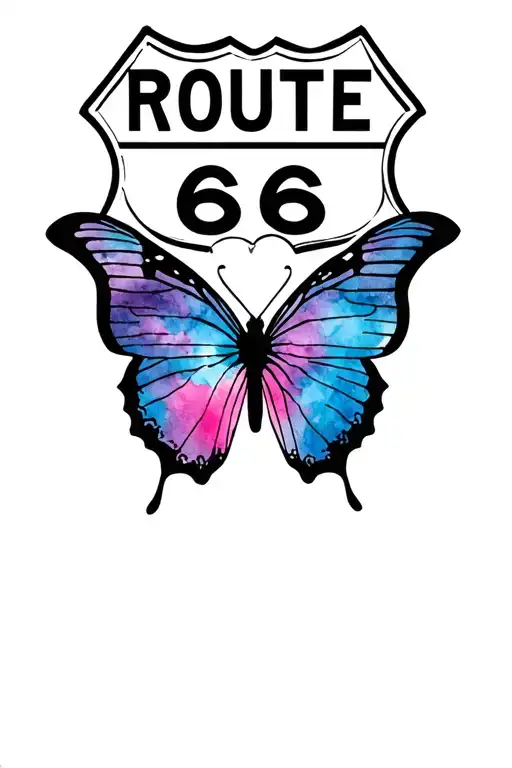 Route 66 Logo With Black Butterfly Inside Representing