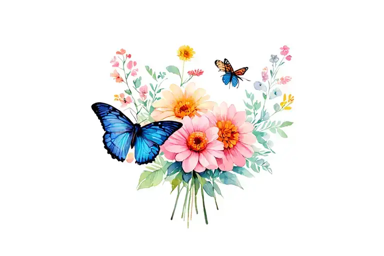 Flower Bundle And 2 Buttterflies