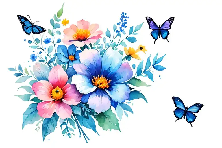 Flower Bundle And 2 Similar Buttterflies