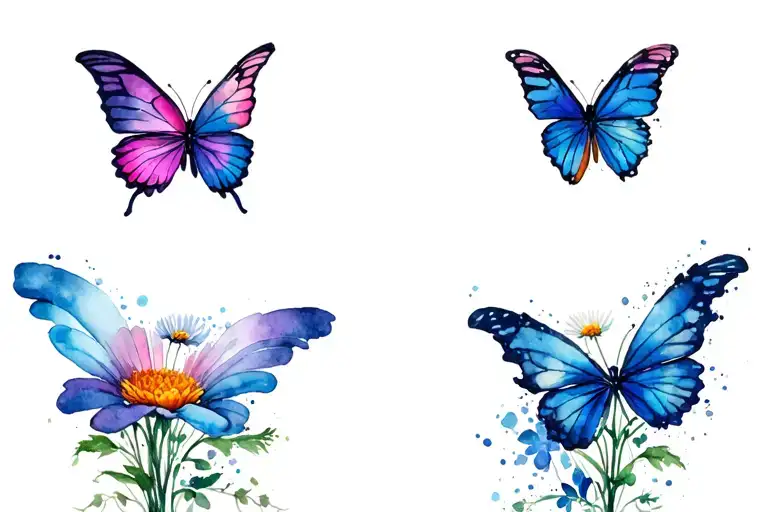Flower Bundle With 2 Similar Butterflies Fluttering