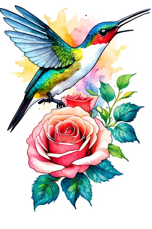 Hummingbird And Rose Intertwined