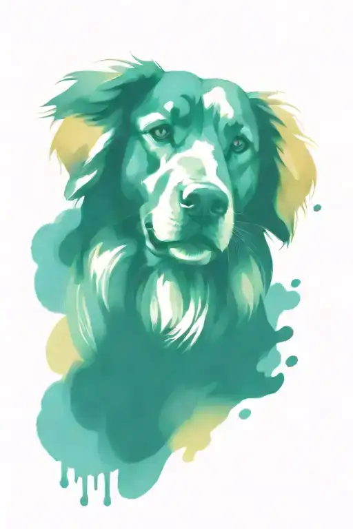 A Golden Retriever Plays In Water Colorful