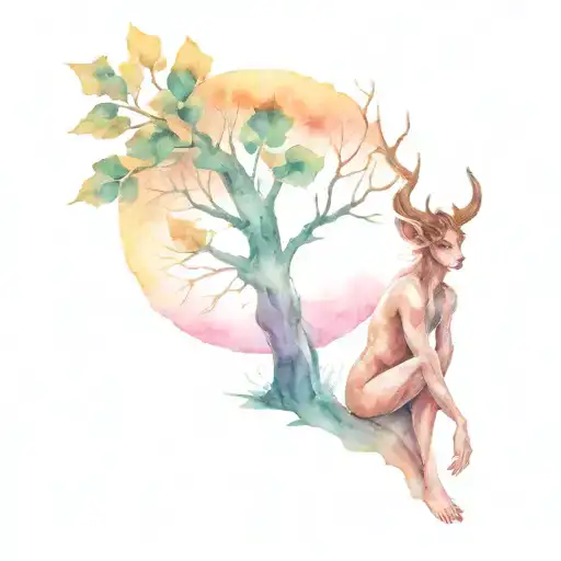 Faun And A Tree Growing