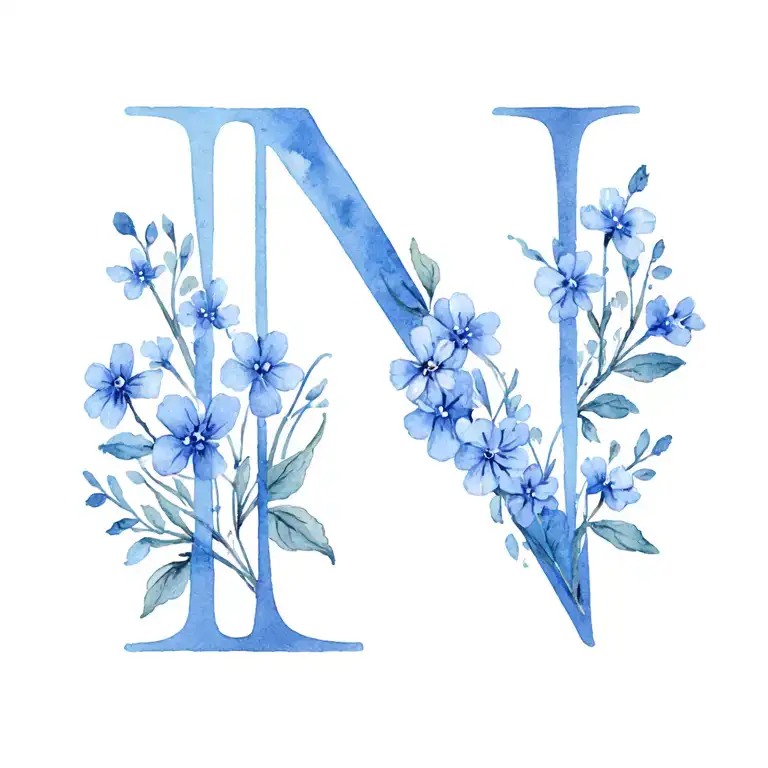 Lacy Font Letter N Made Of Blue Forget Me Knots Flower
