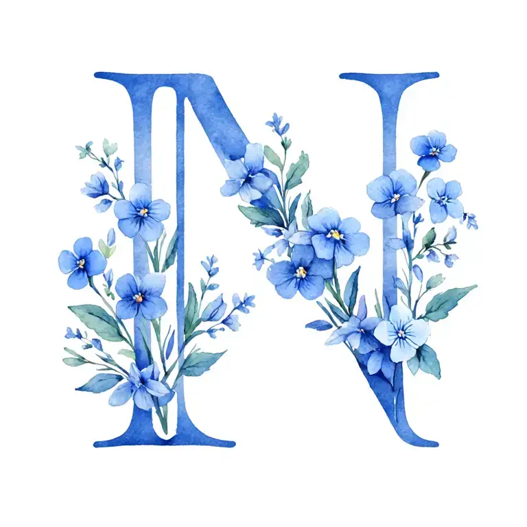 Lacy Font Letter N Made Of Blue Forget Me Knots Flower