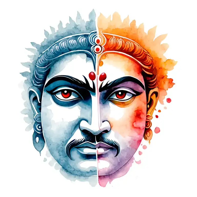 Lord Siva And Hanuman Ji Face Half