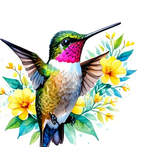 Hummingbird With Yellow Flowers Surrounding