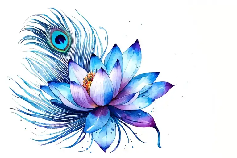 Peacock Feather With Lotus Flower Merging