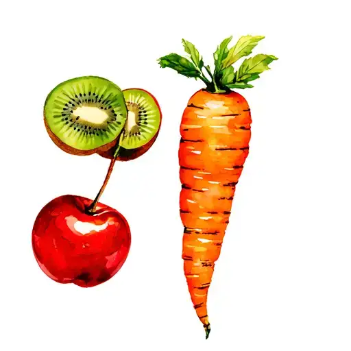 Cherries Kiwi Apple Orange Carrot Tomato