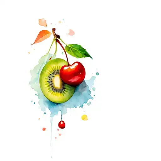 Cherries Kiwi Apple Orange Carrot Tomato Flowing From Something