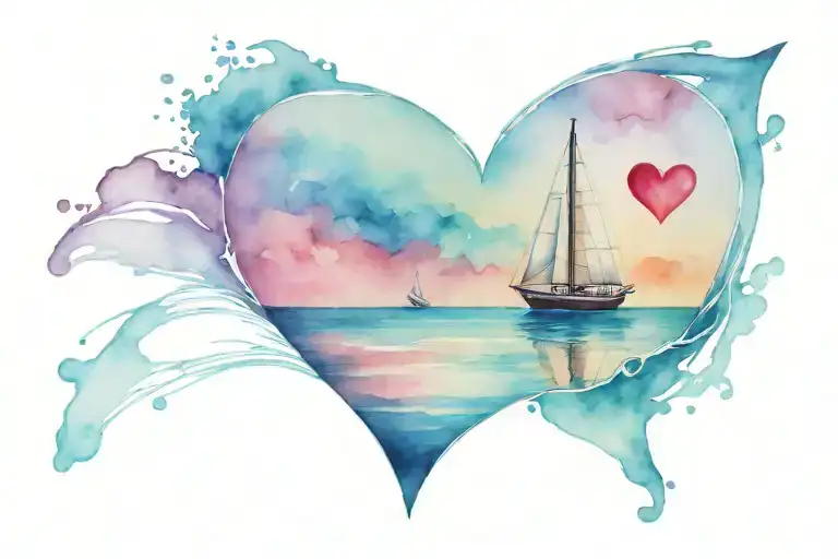 Sailboat On The Water With A Heart Shaped Sail