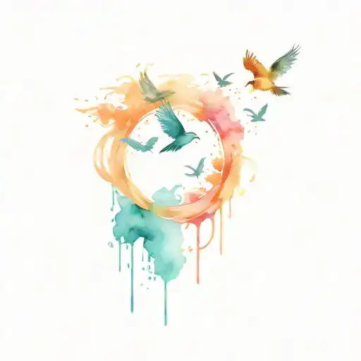 Brushstroke Water With Birds Flying