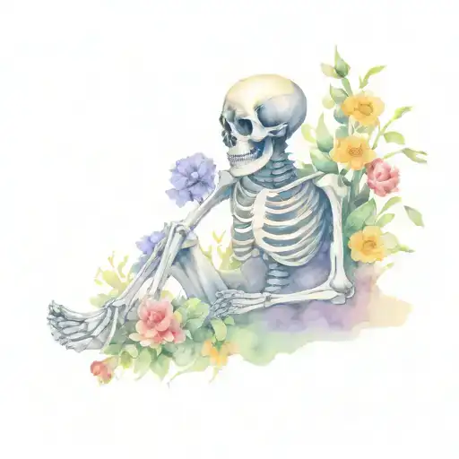 Skeleton Emerging From Dirt Holding Flowers