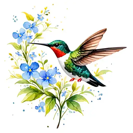Humming Bird With Forget Me Not Flowers