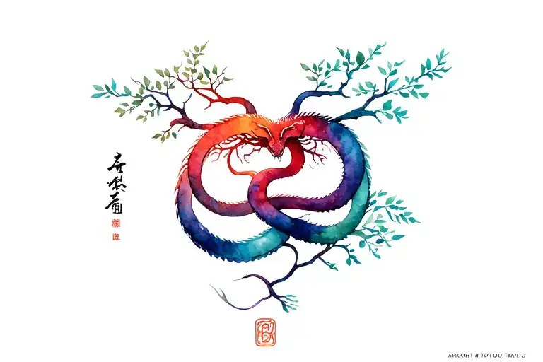 Yggdrasil Tree With Year Of The Snake Intertwined