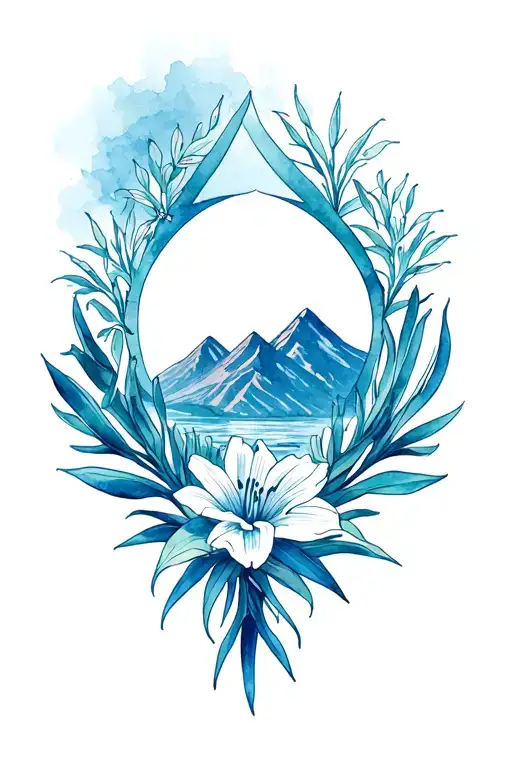 Zia Symbol With The Mountains In The Middle Of The Symbol Surrounded By Yucca Flowers And Lily