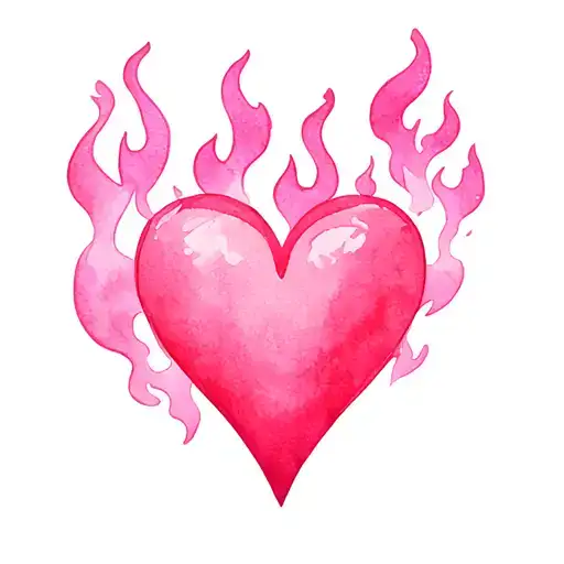 Pink Flames On The Outside Of 3 Pink Cartoon Hearts