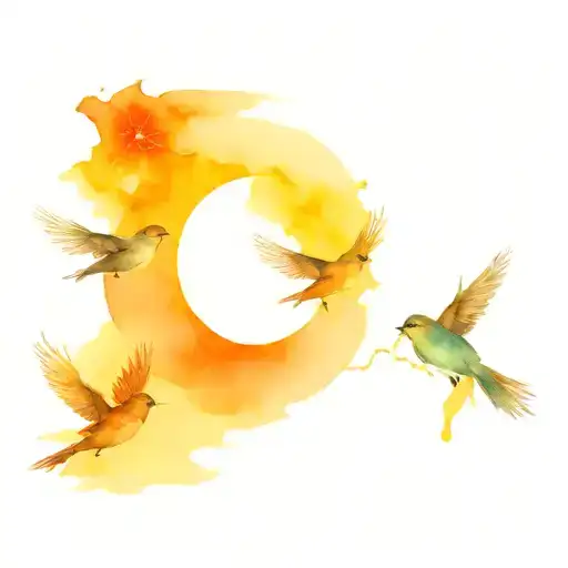 Three Sparrow And Sun Moon