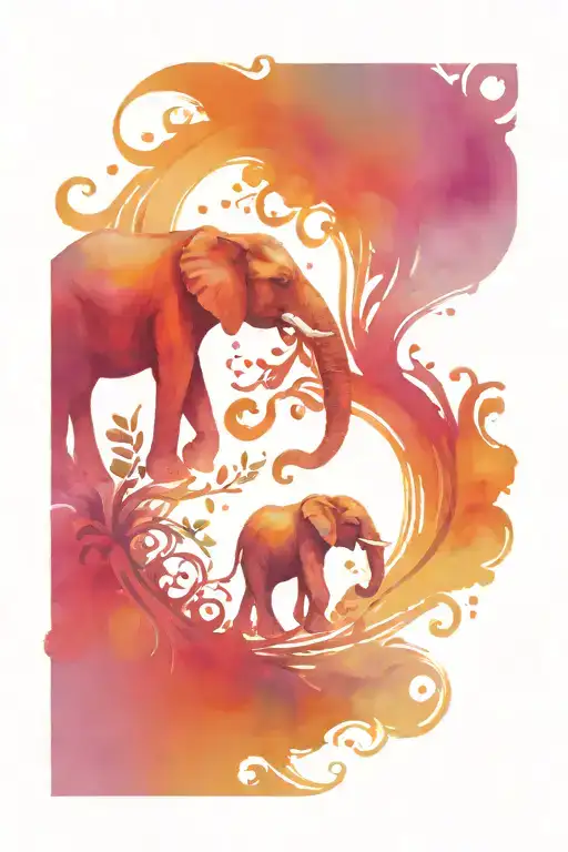 Elephant And Phoenix Bright Colours Mixed