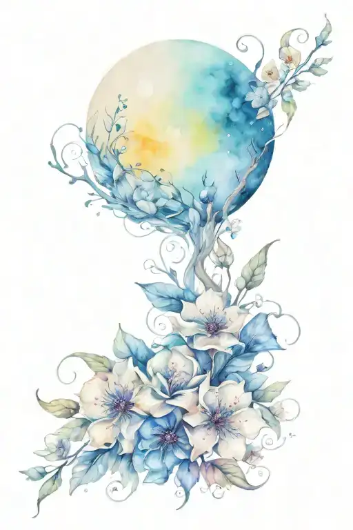 Fanstasy Flowers And Moon Intertwined