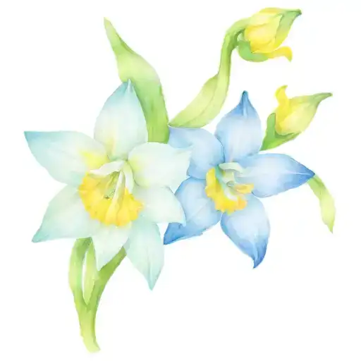Daffodil And Larkspur Flowers Intertwined
