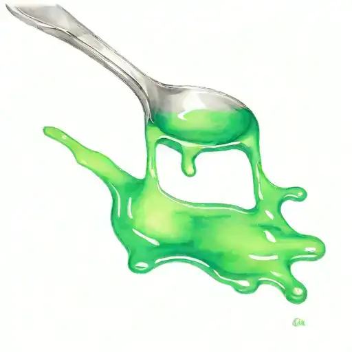 Silver Spoon With Toxic Green Liquid Dripping Off Of It