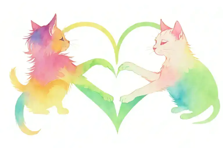 Cat And Dog Looking At Aurora Australis With Tails Joined To Make A Heart Shape Tattoo